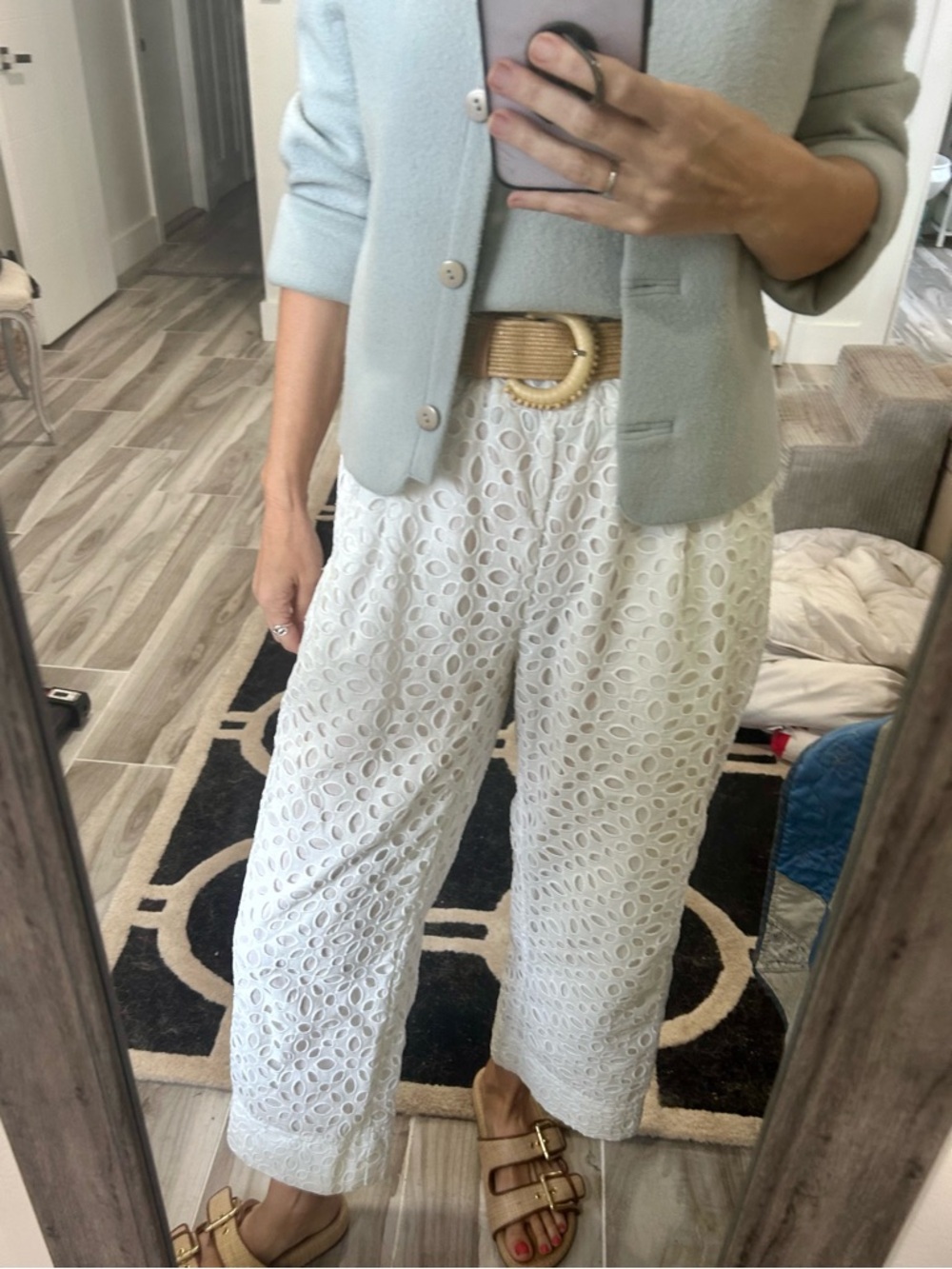J. Crew White Eyelet Cropped Wide-Leg Pants